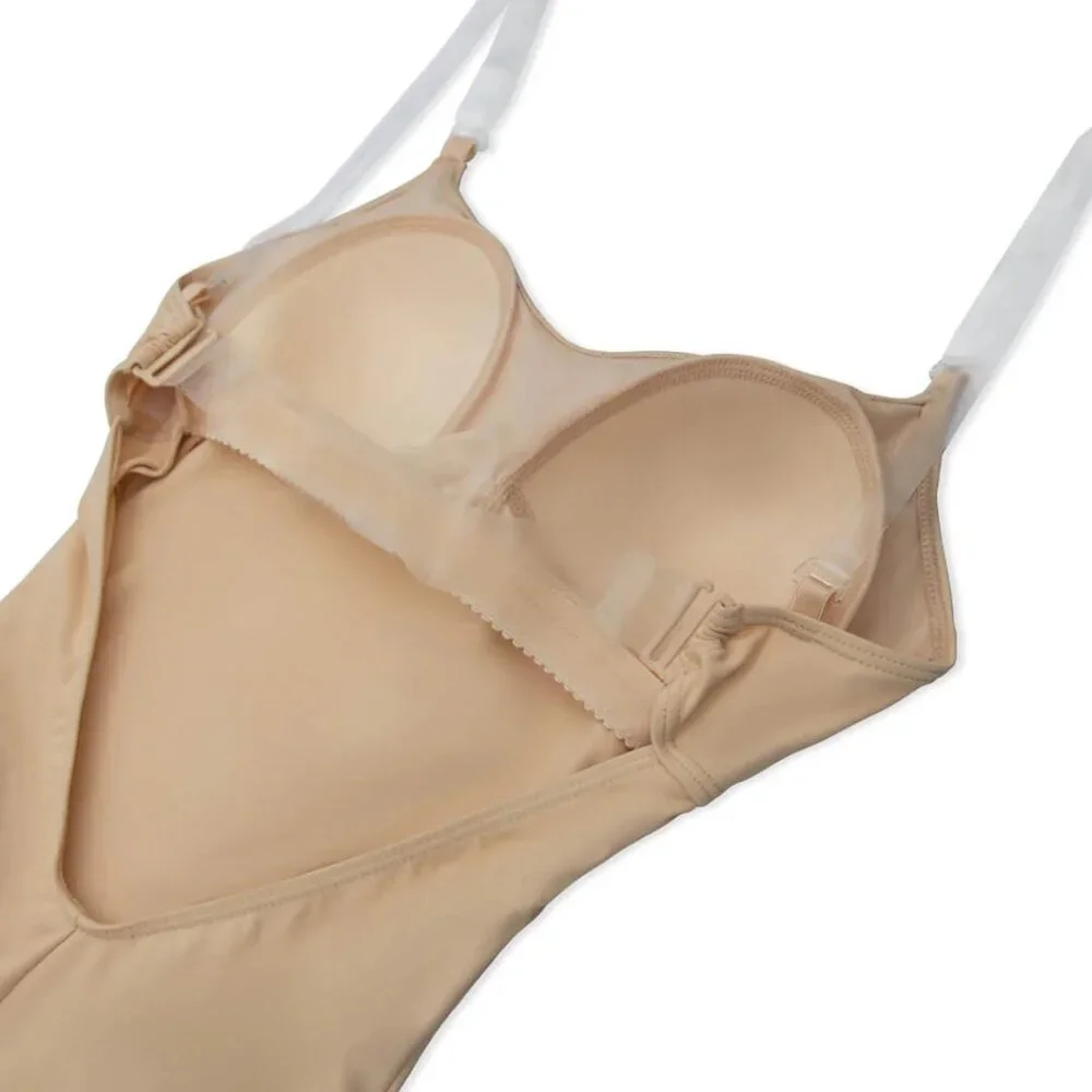 Capezio Clear Strap Dance Leotard XS SA & LA Costume Padded Body Liner Tan Brown - Picture 6 of 6